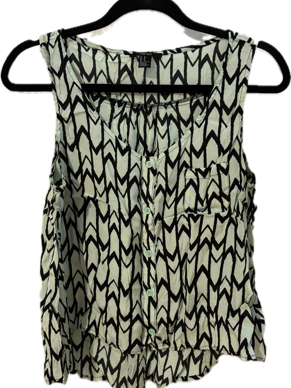 Forever 21 Mint and Black Chevron Button-Front Tank